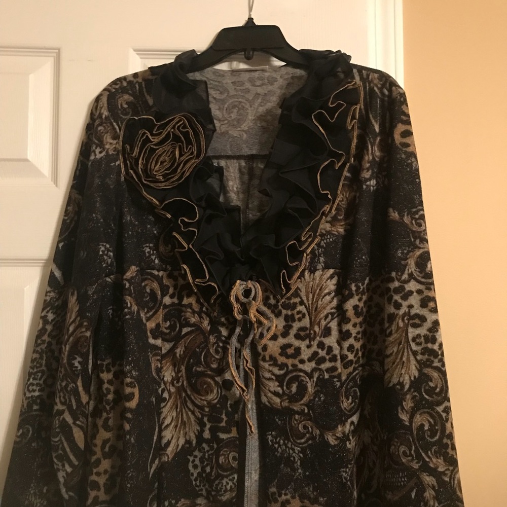 NEW Cheetah & Paisley Flower & Ruffle Tie Jacket
